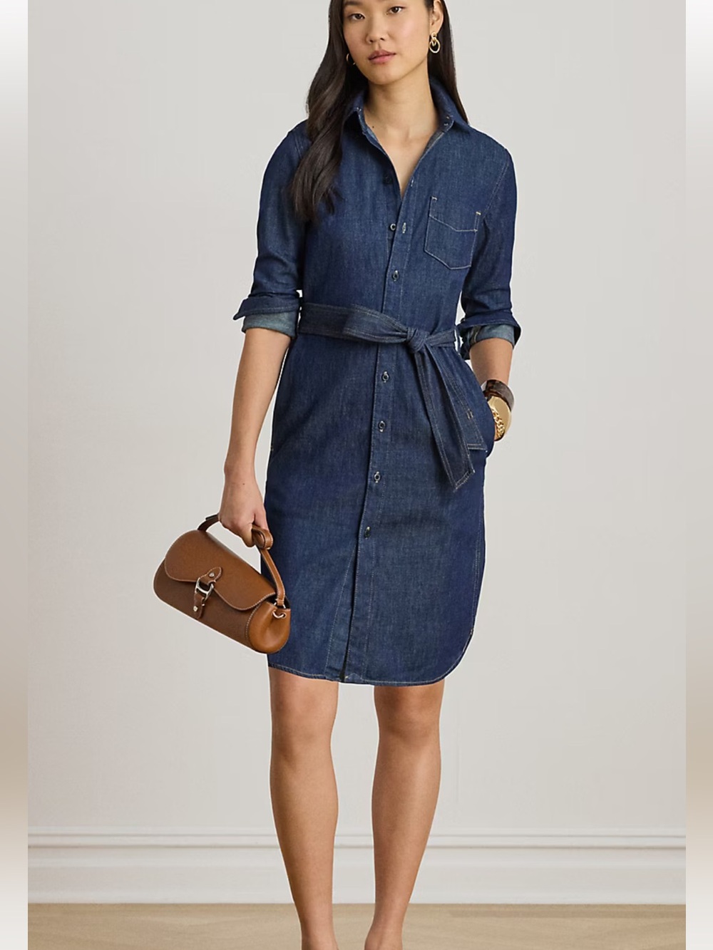 New! Ralph Lauren BLACK LABEL Dark Indigo Denim ShirtDress with Waist Tie size M - Picture 5 of 6